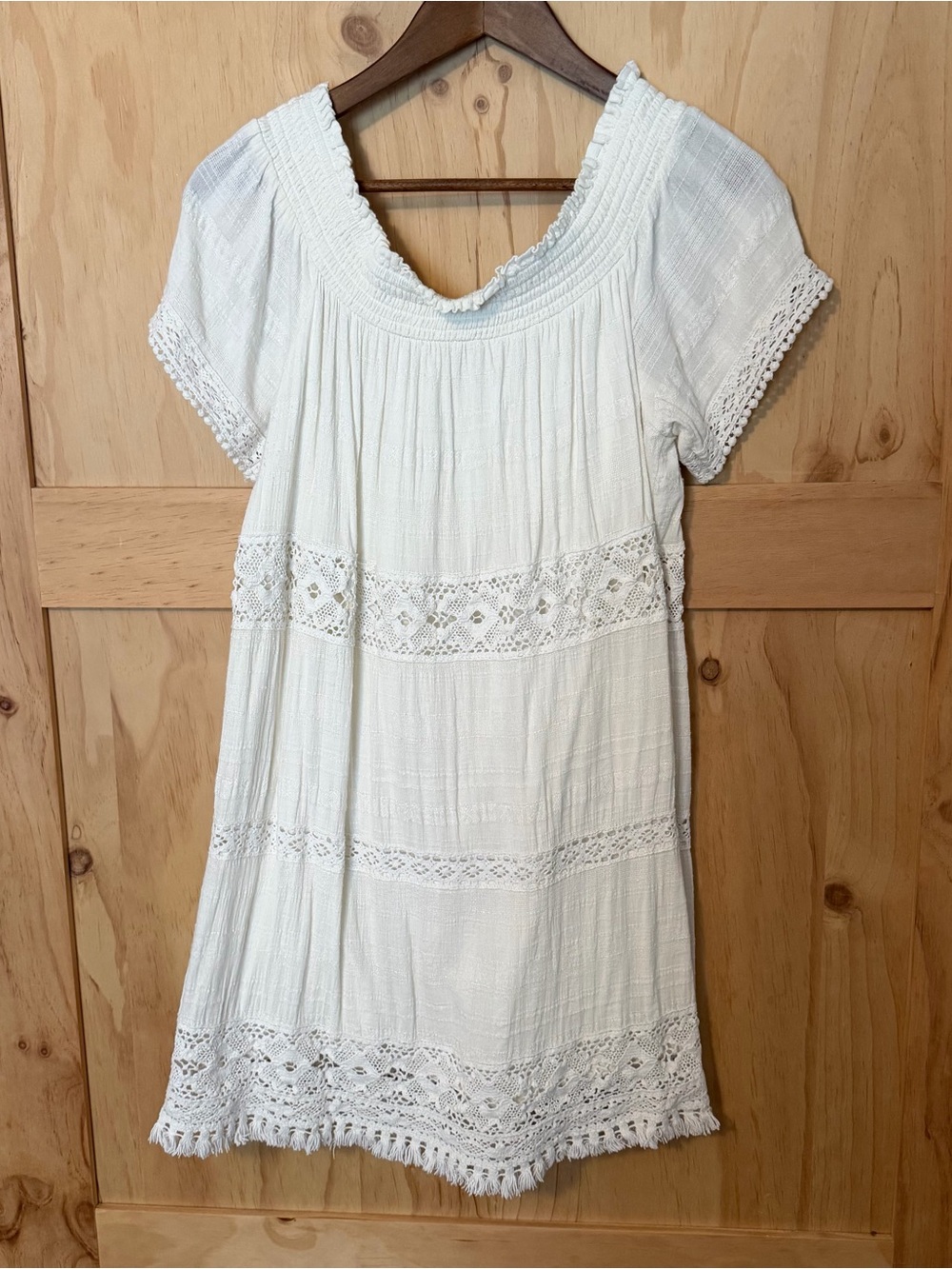 American Eagle White Crochet Trim Boho Tunic Dress size Large